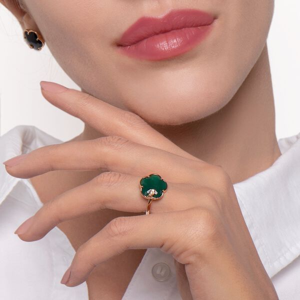 Petit Joli Rose Gold, Green Agate and Diamond Ring
